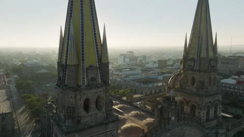 Dramatic close up view of Guadalajara Cathedral in Mexico, Gothic Architecture 스톡 동영상 241535019