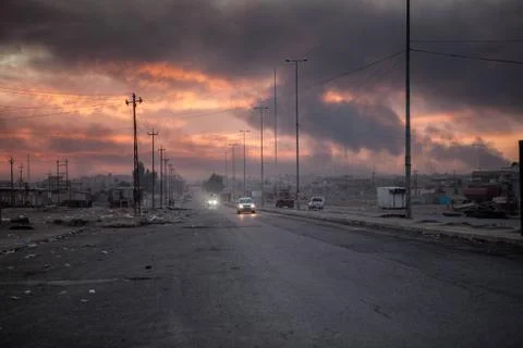 Dramatic cloud in abandoned town, Syria war 2017 Stock Photos