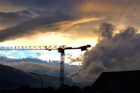 Dramatic cloud scenery in the evening over Vaduz in Liechtenstein 2.7.2020 Stock Photos