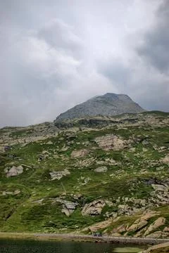 Dramatic cloud scenery at the San Bernardinopass in Switzerland 30.7.2020 Stock Photos