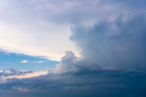 Dramatic cloud sky background Heawy rainy clouds Beautiful cloudscape Blue co Stock Photos