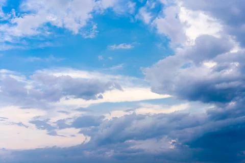 Dramatic cloud sky background Heawy rainy clouds Beautiful cloudscape Blue co Stock Photos
