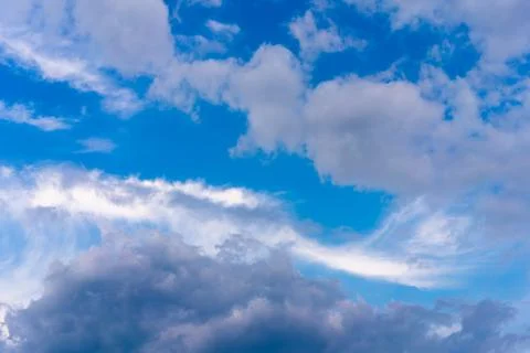 Dramatic cloud sky background Heawy rainy clouds Beautiful cloudscape Blue co Stock Photos