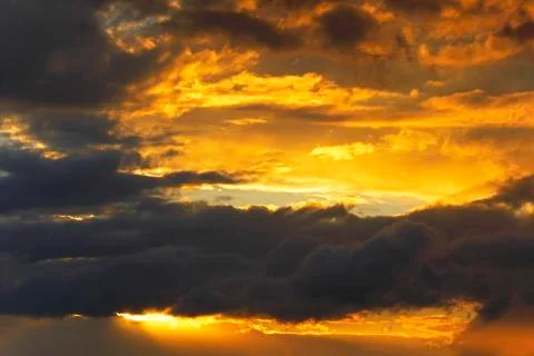 Dramatic cloud sky at sunset Schleswig Holstein Germany Europe 写真素材