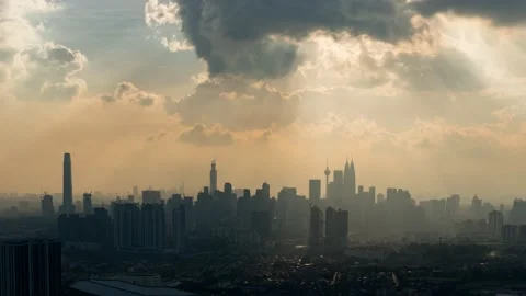 Dramatic cloud sunset cityscape Stock Footage 133991814