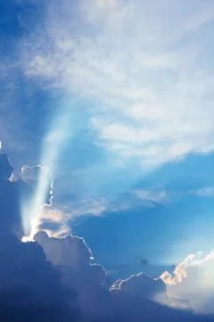 Dramatic cloud sunset time with sunbeams Stock Photos