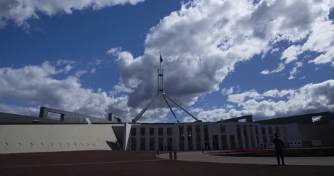 Dramatic cloud time lapse at Australian Parliament House in 4k Stock Footage 106132997