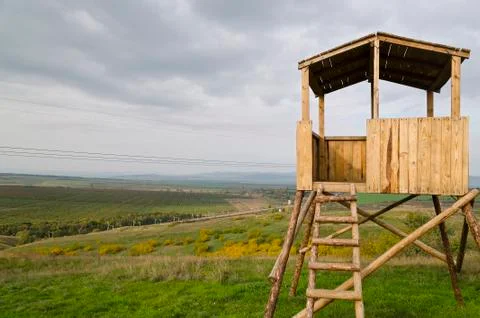 Dramatic clouds and an ancient camp, restored from medieval time Stock Photos
