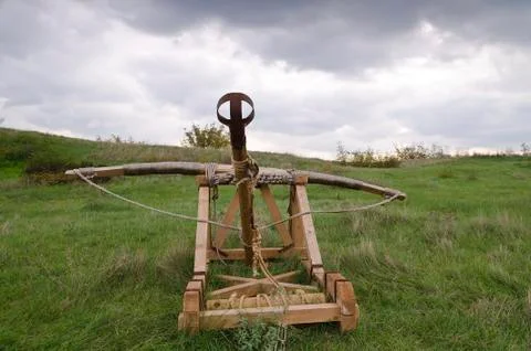 Dramatic clouds and an ancient camp, restored from medieval time Stock Photos