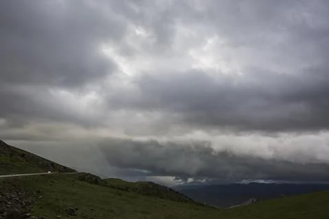 Dramatic clouds and storm in La Cerdanya, Pyrenees, Girona, Catalonia, Spain 写真素材