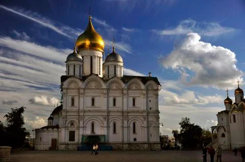 Dramatic Clouds Behind Kremlin Cathedral, Moscow, Russia Stock Photos