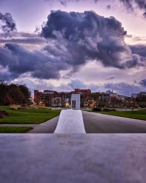 Dramatic clouds in the city of Schwerin at the floating meadow. Stock Photos