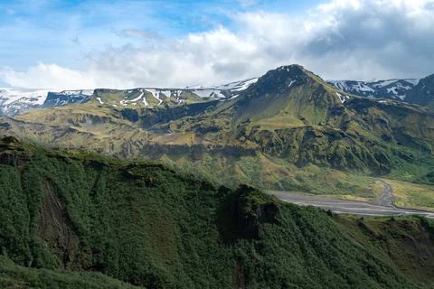 Dramatic clouds coming to the valley of Thorsmork, southern Iceland. View from Stock Photos