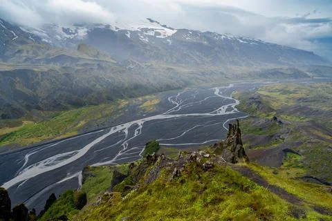 Dramatic clouds coming to the valley of Thorsmork, southern Iceland. View from Stock Photos