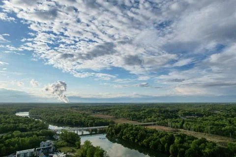Dramatic clouds croos the sky over the Catawba River in Rock Hill, SC Stock Photos