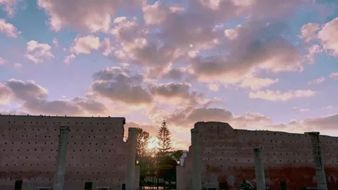 Dramatic Clouds at Dusk Over Rabat Fortress Ruins, Morocco Stock Footage 303966472