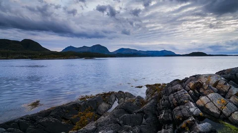 Dramatic clouds in the fjord after rain. Timelapse. Stock Footage 116721361