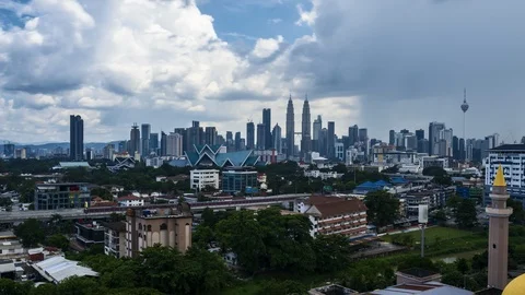 Dramatic clouds motion timelapse overlooking Kuala Lumpur skyscrapers Stock Footage 101063175