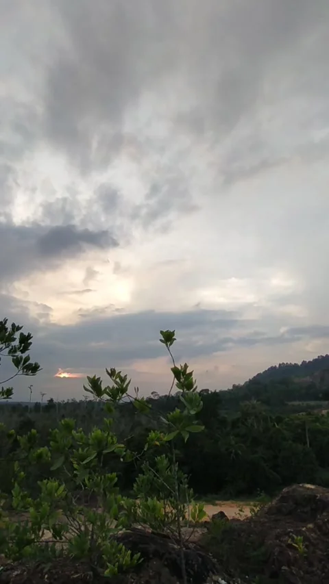 Dramatic Clouds Moving Over Hills at Sunset Vertical Nature Background Stock Footage 336405192