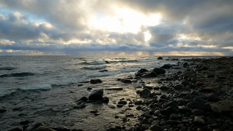 Dramatic clouds at the ocean Stock Footage 98370493