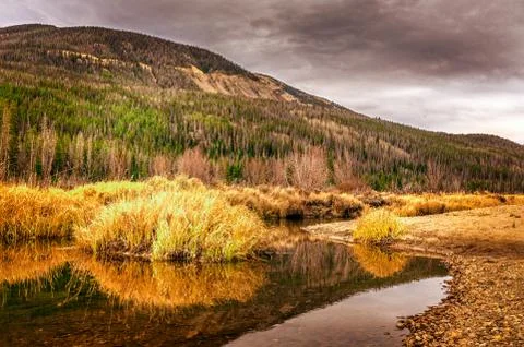 Dramatic clouds in October over the Colorado river in the Rocky Mountain Nati Stock Photos
