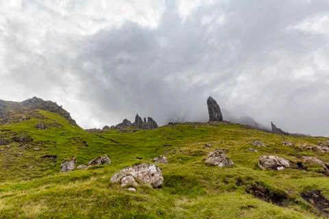 Dramatic clouds at Old Man of Storr Stock Photos