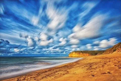 Dramatic clouds over Bells Beach, Great Ocean Road, Victoria, Australia Stock Photos