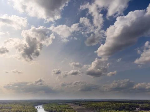 Dramatic clouds over the Catawba River in South Carolina, USA. Stock Photos
