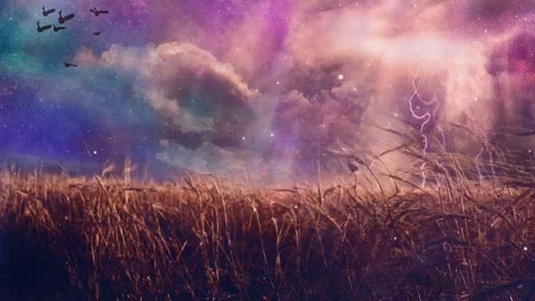 Dramatic clouds over field of wheat Vídeo Stock 136434496