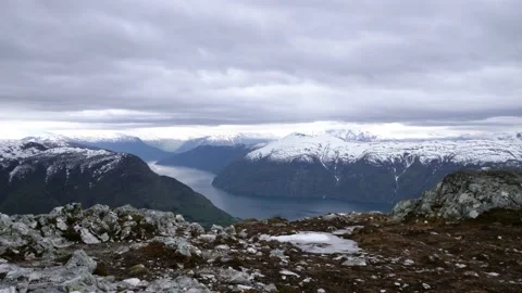 Dramatic clouds over fjord in Norway Stock Footage 230225103