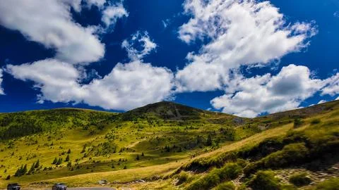 Dramatic Clouds Over Green Carpathian Hills, Transalpina Stock Photos