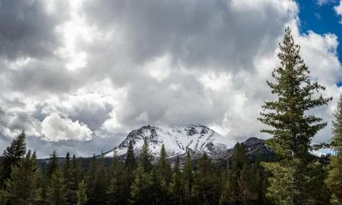 Dramatic clouds over Mount Lassen volcanic national park, California Stock Photos