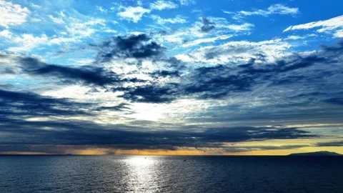 Dramatic Clouds Over Ocean With Sunlight Reflecting on Water Stock Footage 346184023