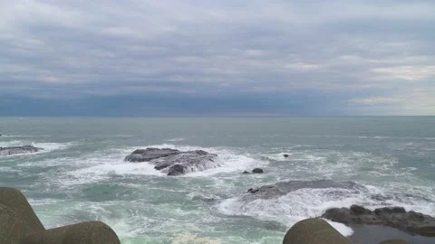 Dramatic clouds over the sea in Enoshima, Kanagawa Prefecture, Japan Stock Footage 194407725