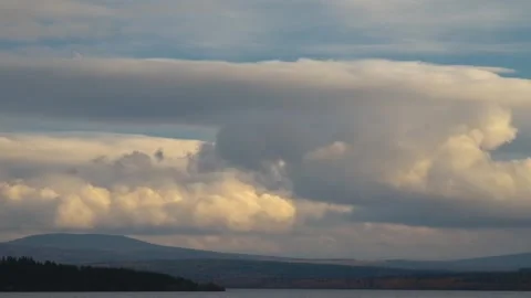 Dramatic Clouds Over Southern Urals Landscape and Lake, Russia Stock Footage 325468135
