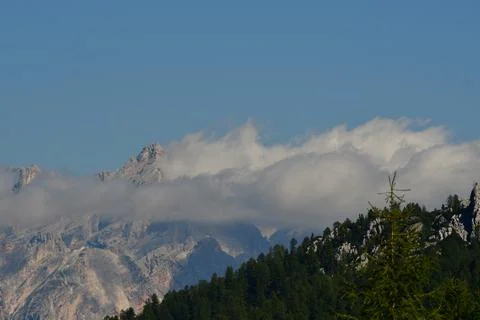 Dramatic clouds panorama Valparola pass Dolomotes Italy Alps Foto stock