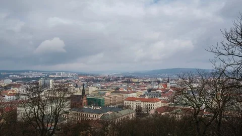 Dramatic clouds passing over old city of Brno. Stock Footage 72975017