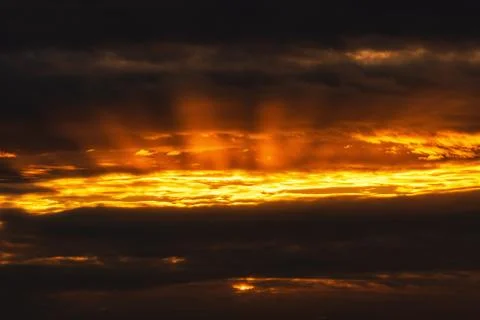 Dramatic clouds rising of sun floating in sky to change weather. Soft focus Foto stock
