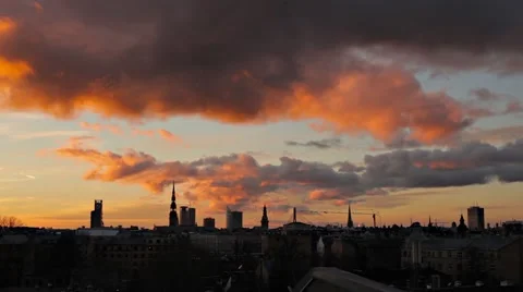 Dramatic Clouds Time Lapse At Sunset Over A City Skyline Silhouette Stock-Footage 57396057