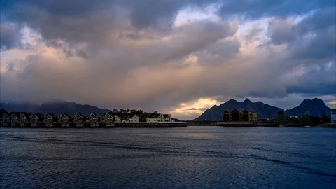 Dramatic clouds time lapse in Svolvaer, Norway Stock Footage 118148227