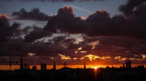 Dramatic clouds timelapse over a city skyline Stock Footage 40845935