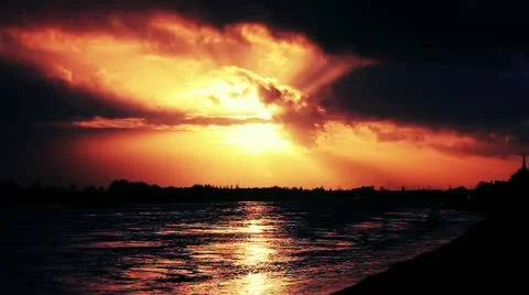 Dramatic Clouds Timelapse Sunset over Rhine River Stock Footage 22225843