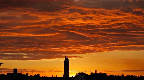 Dramatic Clouds Timelapse At Sunset Over A City Skyline Silhouette Stock Footage 51355623