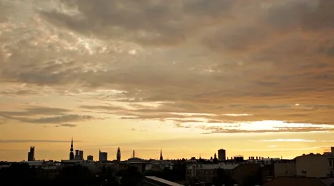 Dramatic Clouds Timelapse At Sunset Over A City Skyline Silhouette Stock-Footage 52204986
