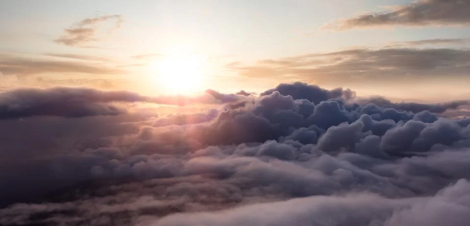Dramatic Cloudscape Aerial View. Sunset Sky Art Render. Nature Background 写真素材