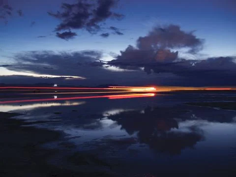 A dramatic cloudscape in the dark sky over the Chihuahuan desert at dusk, New Stock Photos