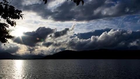 Dramatic Cloudscape over Koyna Backwaters near Kaas Plateau Satara India 스톡 사진