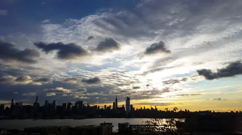 Dramatic Cloudscape over New York City Sunrise Time Lapse. Stock Footage 58626832