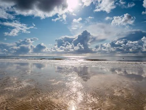 Dramatic Cloudscape Over the North Sea Beach  Coastal Landscape Stock Photos