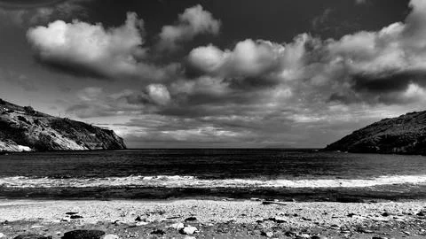 Dramatic Cloudscape Over Orkos Beach, Kea Island, Greece Stock Photos